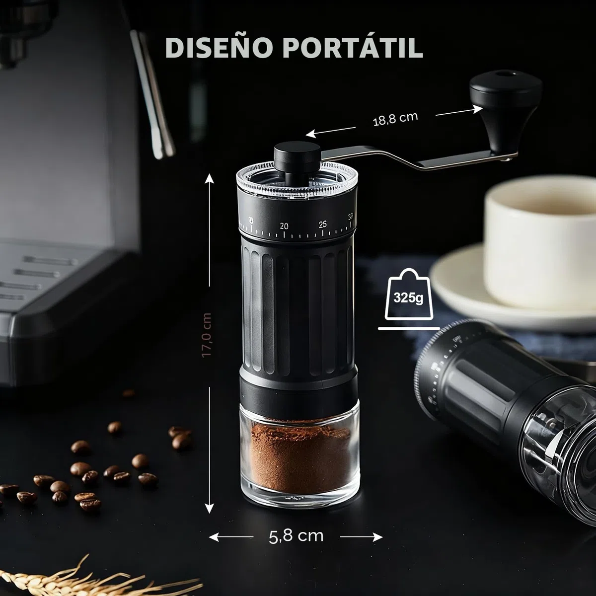 Molinillo de café manual, molinillo de café manual portátil con capacidad de 30g, 40 ajustes ajustables, muela cónica con mango ergonómico para Espresso, Pour Over y más