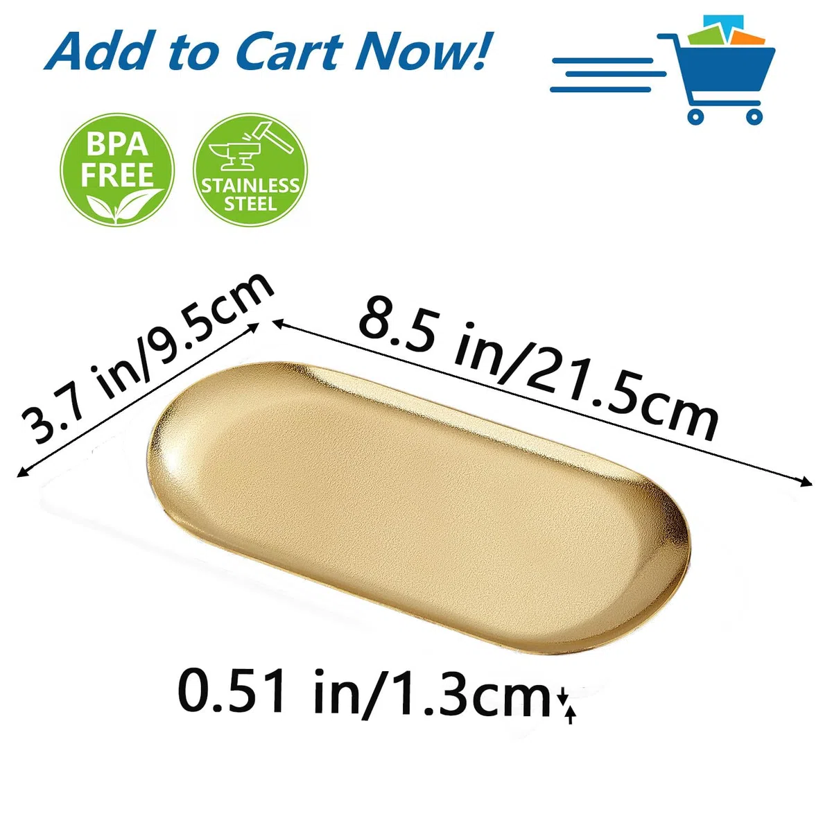 SANQIAHOME Platos de aperitivo óvalo de 21x9cm, juego de 4,platos llanos de acero inoxidable grueso, platos de postre de pasta para sushi, horno de frutas/lavavajillas apto,Oro