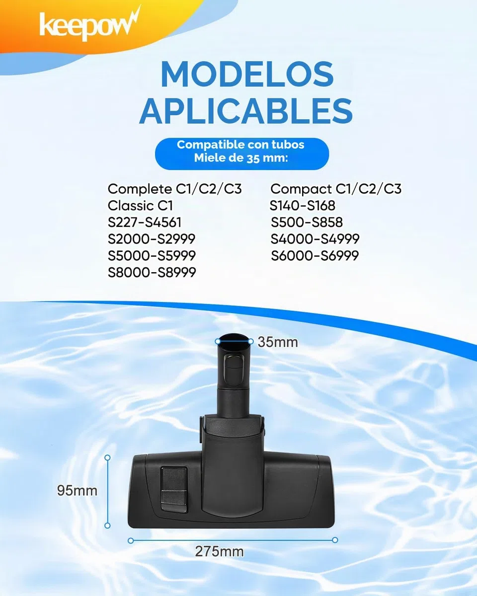 KEEPOW Cepillo Universal para Suelos Duros 35mm, para Aspiradoras Miele S1 / S2 / S4 / S5 / S6 / S8 - Boquilla de Piso