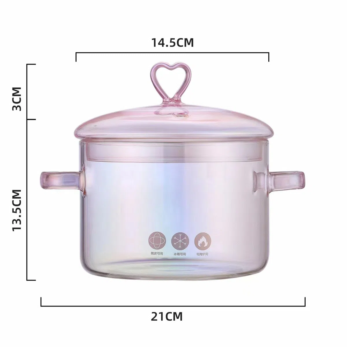 1.5L Olla De Cristal Con Tapa, Olla Rectas De Vidrio Con 2 Asas, Sartén De Cristal Resistente Calor Con Tapa, Para Pasta, Sopa, Leche, Té Y Ensalada (Amor)