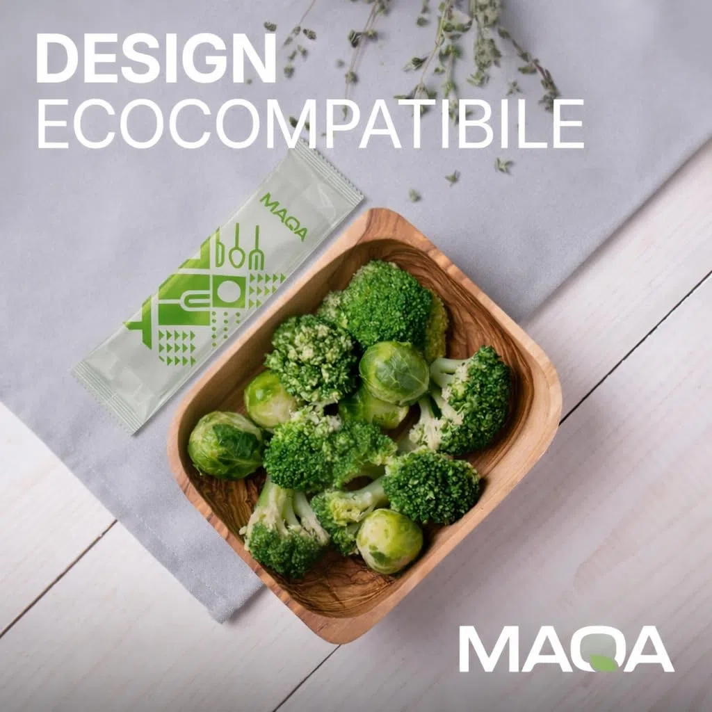 MAQA 100 piezas Cubiertos biodegradables y compostables, Tenedor y cuchillo envueltos individualmente con servilleta, Bis cubiertos