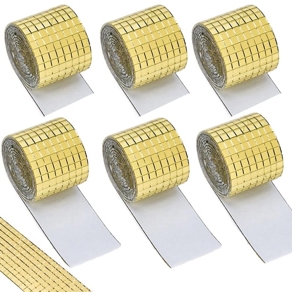 9600 Piezas Rollo Azulejos Mosaico Espejo Cuadrado, 5 x 5 mm Pegatinas de Azulejos de Mosaico Vidrio Cuadrados, Azulejos de Espejo Cuadrados Pegatinas Vidrio para Manualidades Pared Cocina Baños(oro)