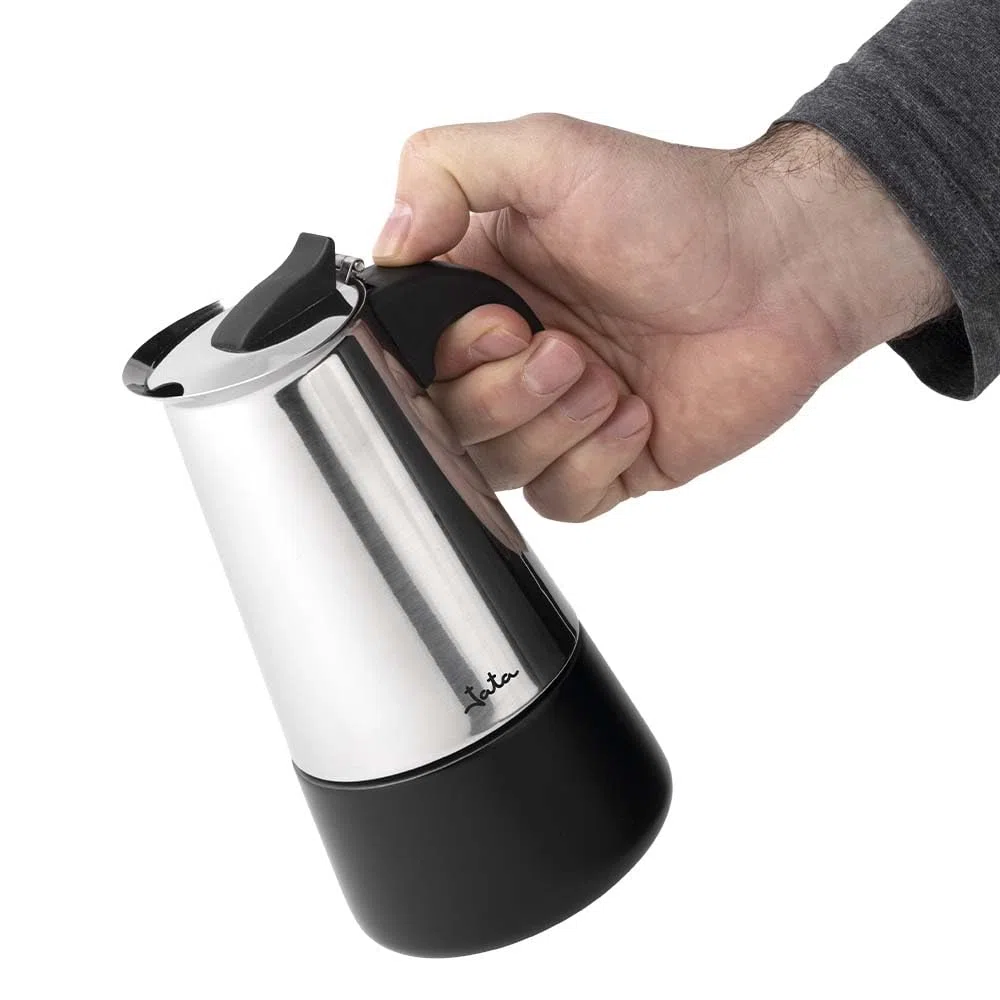 JATA HOGAR HCAF2259 - Cafetera Italiana Inducción 9 Tazas Acero Inoxidable, Cafetera Moka Espresso para Todas las Cocinas, Fondo Full Induction, Asa Ergonómica, 500 ml