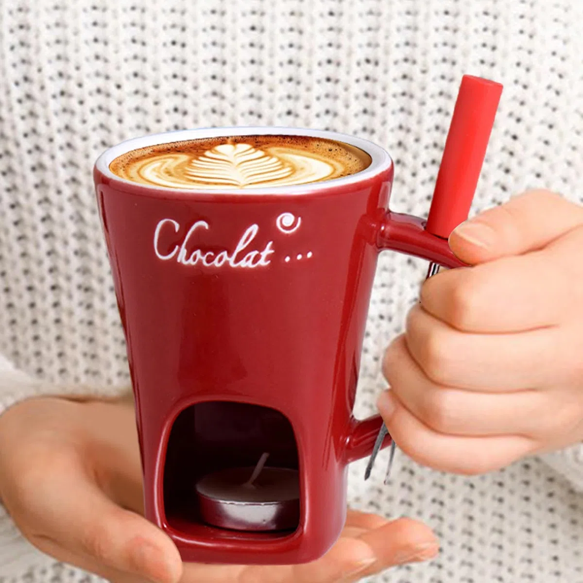 Genérico Tazas De Fondue De Chocolate, Taza De Café De Cerámica para Fondue De Chocolate con Tenedores, Tazas para Derretir para Mantequilla De Queso Y Chocolate