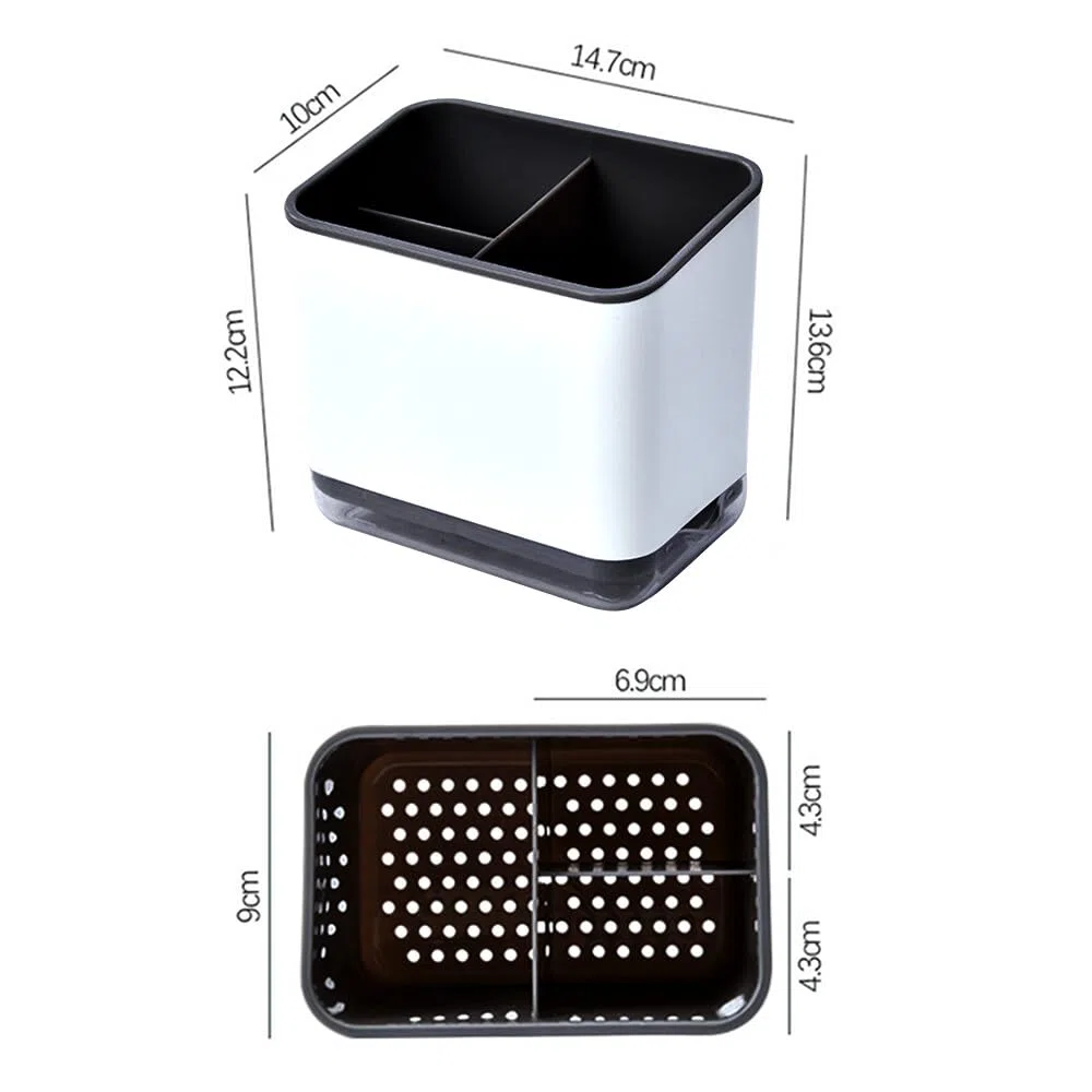 Escurridor de Cubiertos, Porta Utensilios de Cocina, Estante para Cubiertos Multifuncional de Almacenamiento de 3 Compartimentos para Escurrir Cubiertos (Negro)