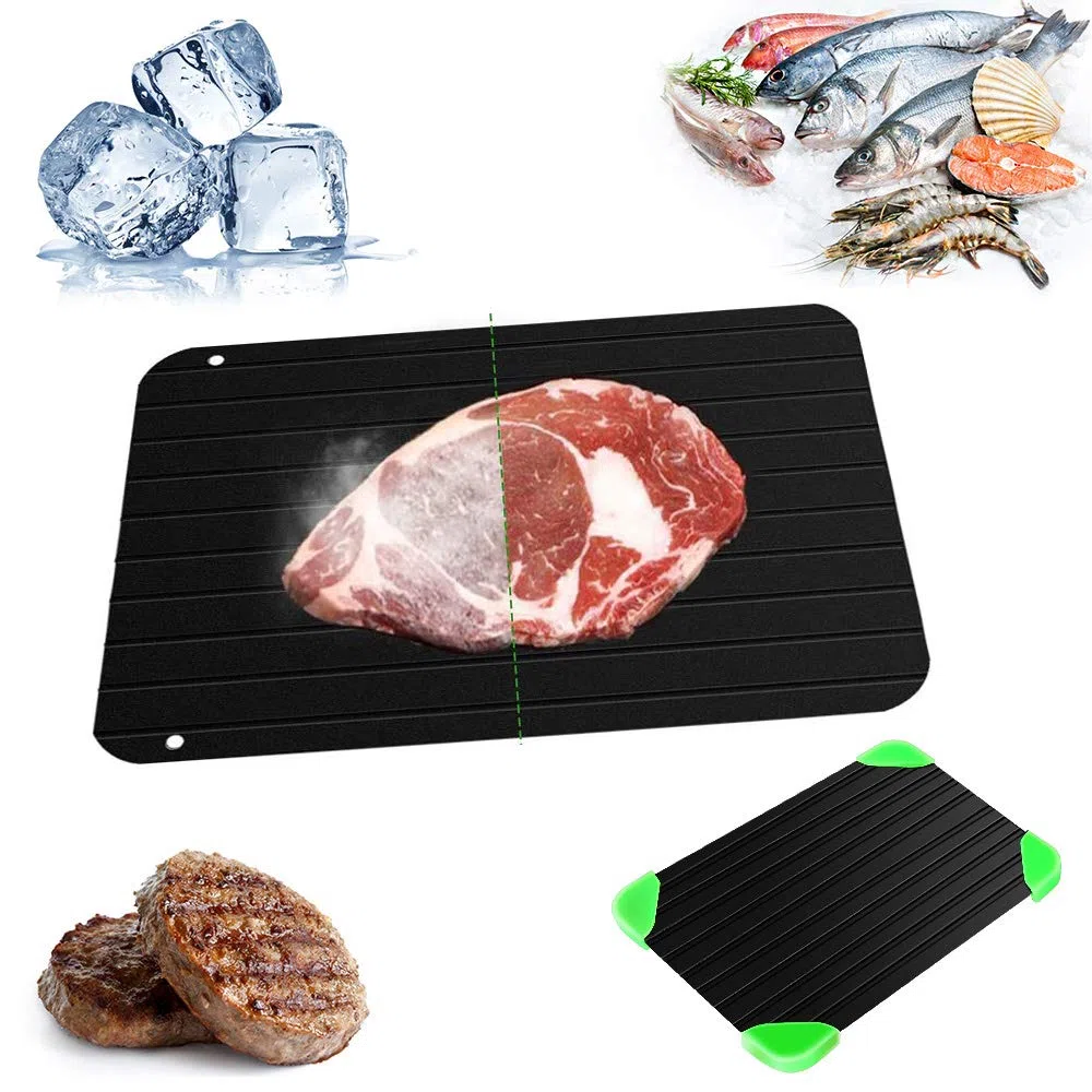 Placa de descongelación rápida de Alimentos, con Ranura y 4 alfombras, sin Electricidad, microondas, Agua Caliente/descongelación rápida, Apta para Pescados/Carne/Alimentos congelados (29,5 x 20,8 x
