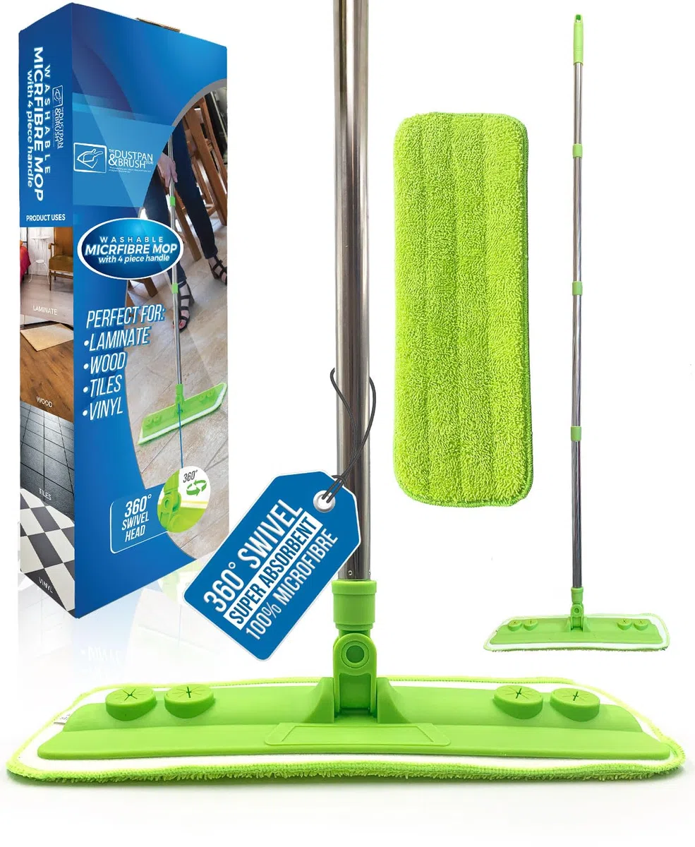 Mopa de Microfibra con Almohadilla de Limpieza Lavable y Extraíble para Limpiar Suelos Laminados, Baldosas de Madera y Madera Dura - Elimine Rápida y Sencillamente la Suciedad del Polvo del Suelo