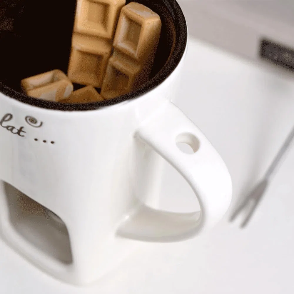 Genérico Fondue de Chocolate, 130ML Taza para Fondue, Taza para derretir Chocolate con Tenedor, Taza para Calentar Fondue para Fiestas de Dulces y bocadillos (Blanco)