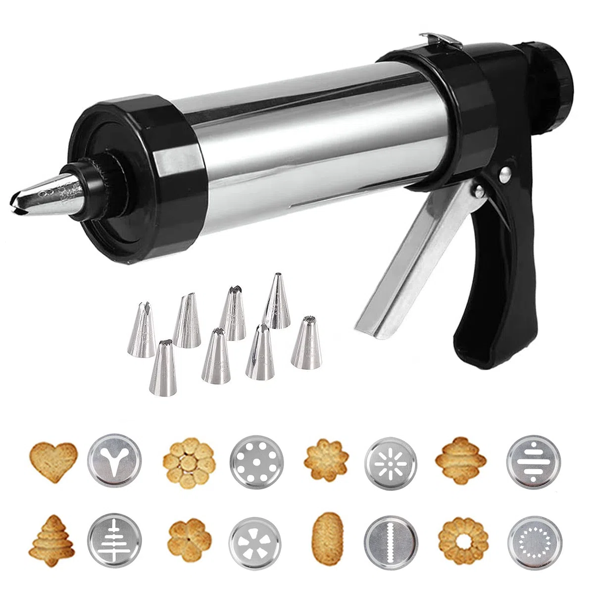 Inyector de Relleno para Galletas, Pistola de Acero Inoxidable para Decorar Pasteles con 8 Piezas de Flores y 8 Bocas de Decoración