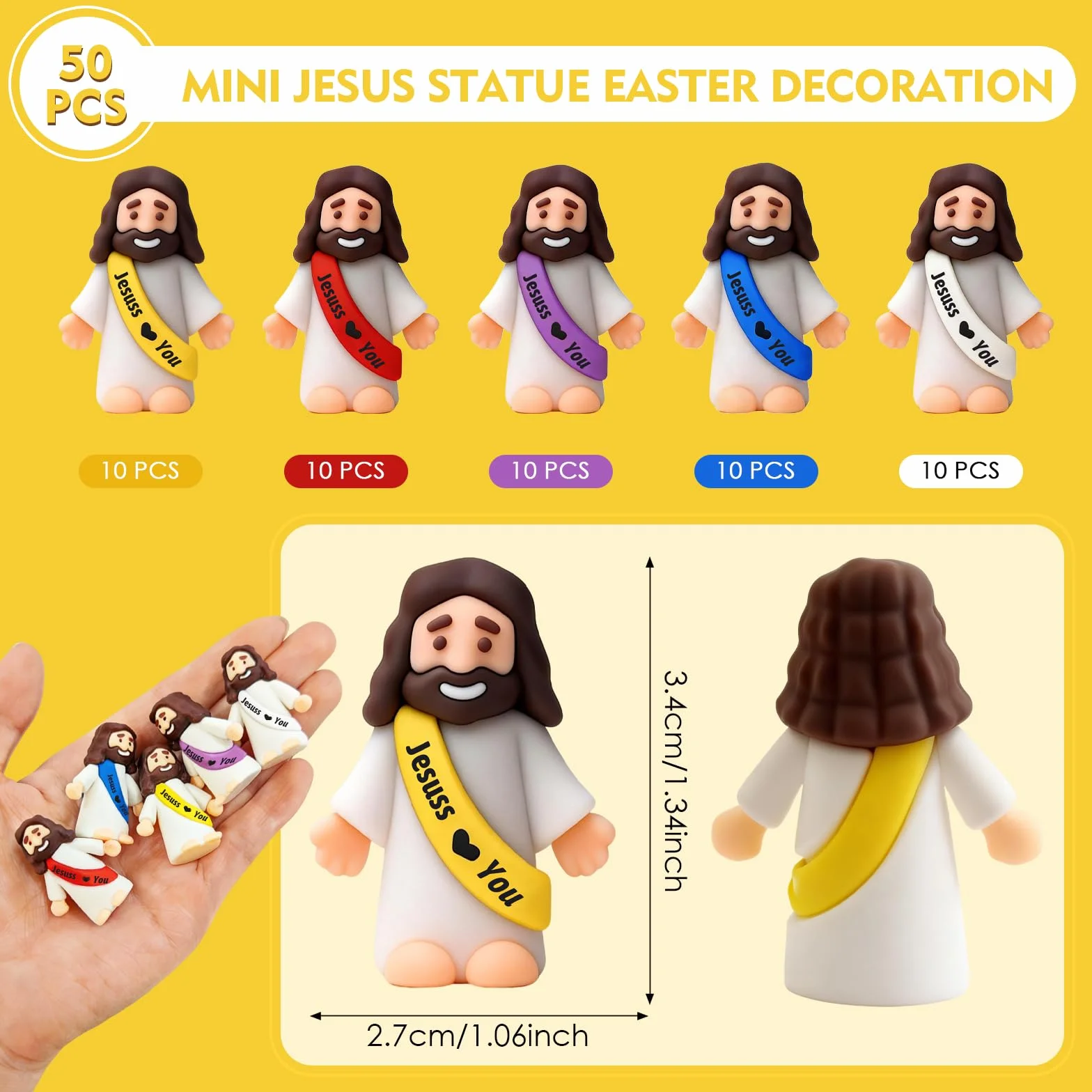 50 Piezas Mini Figuras de Jesús, Minifiguras de Jesús, Decoraciones de Pascua, pequeñas Figuras de Jesúss pequeño para esconderse y Buscar, Regalo de Bautizo, Escuela