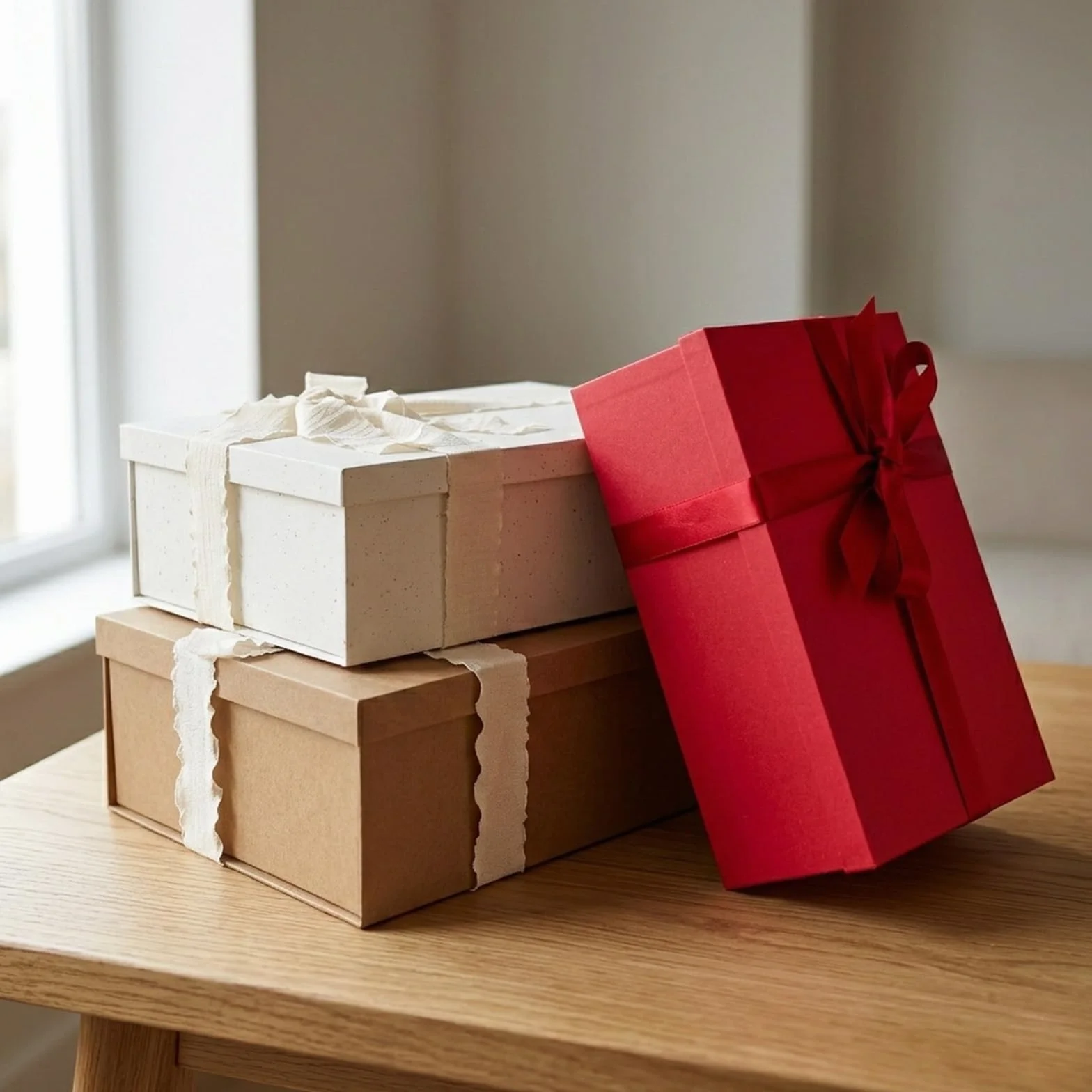 Tekhoho Caja de Regalo Grande Kraft 44x33x14cm, Caja de Regalo Rectangular Premium con Tapa para Presentes, Empaque de Regalo Navidad Boda Cumpleaños Fiesta, Estilo Rústico.