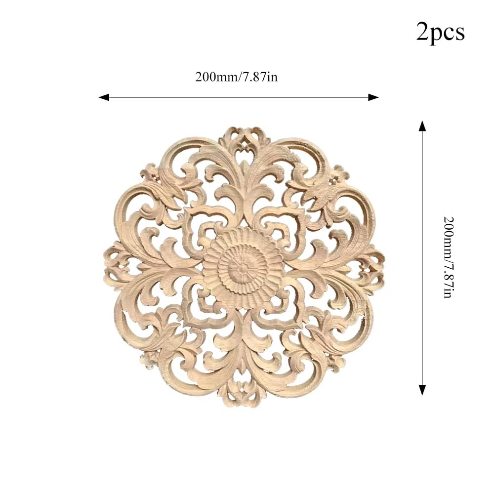 2 Pieza 20cm Tallada Redonda Aplique Decorativo