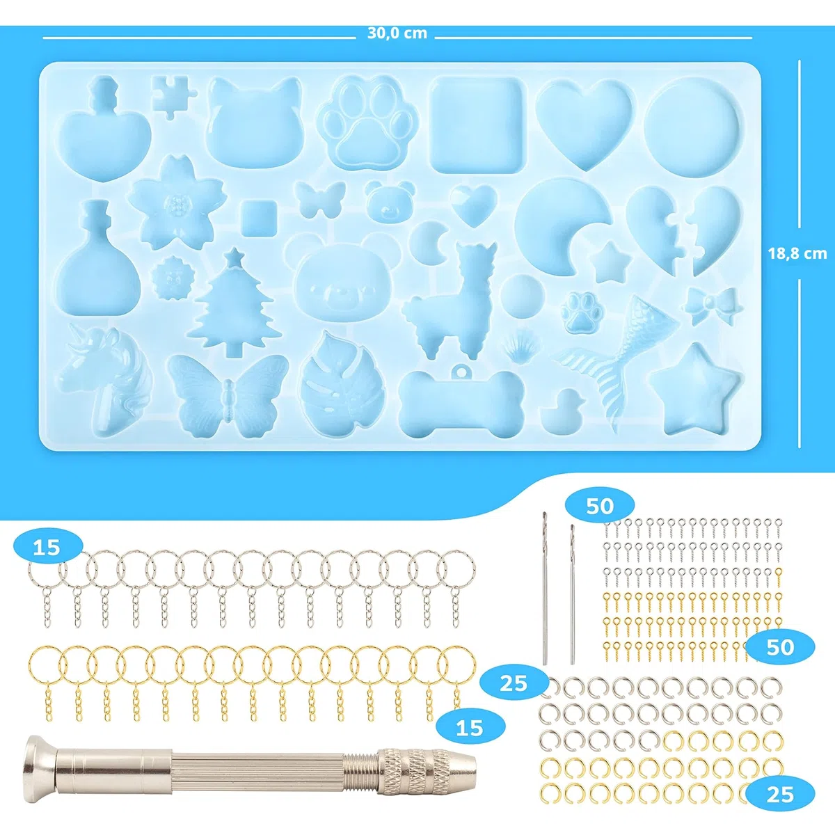 Mocoosy 182pcs Moldes Resina Epoxi set, 32 diseños Molde Silicona Resina para manualidades, decorativo moldes fundición resina para Hacer llavero colgante,Adornos,encantos,joyería DIY molde de resina