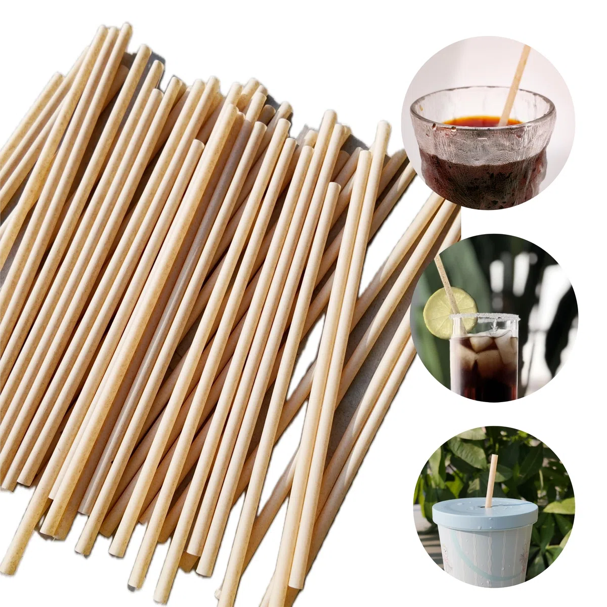 400Pcs Pajitas desechables de bagazo, pajita plana recta de 21 cm, 5,5 mm de diámetro, pajita biodegradable de caña de azúcar para fiestas, zumos de frutas, cócteles, cocina, club (400)