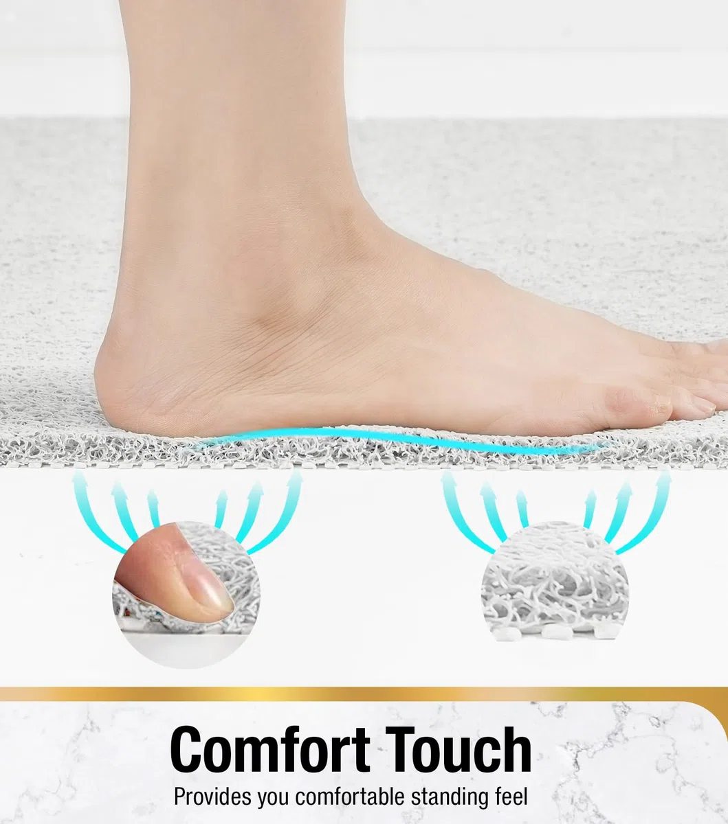 HITSLAM Alfombra Ducha Antideslizante, 88 x 40cm Largo Alfombra de Bañera Antideslizante, Loofah de PVC Suave Alfombra Baño, Sin Ventosa Alfombrilla Bañera, Secado Rápido y Resistentes al Moho, Blanca