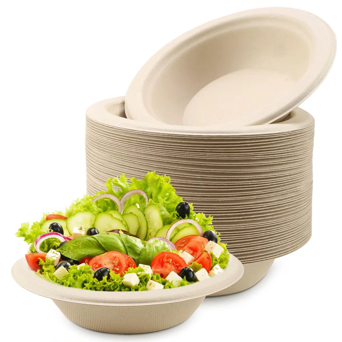 50 platos hondos desechables, 350 ml, vajilla desechable de caña de azúcar, bagazo de caña de azúcar, cuencos de sopa biodegradables desechables para fiestas, familias, picnics