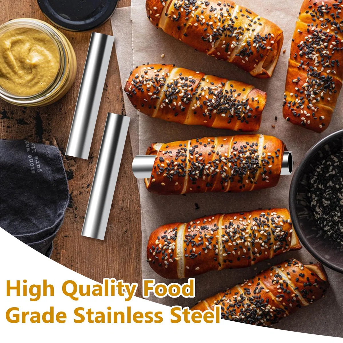 HavaCue 21 Piezas Moldes Canutillos,Acero Inoxidable Cannoli Molde Tubos,Moldes Conos Hojaldre,Canutillos Repostería Con un Cepillo de Limpieza, una Bolsa de Pastelería, una Boca de Crema
