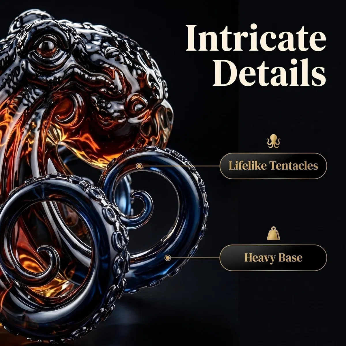 Edición Rum Vaso de Cristal 3D Pulpo Botella | 350ml Botella Coleccionista Rum Edition Glass 3D Octopus Bottle | Ancestral Arte Náutico en Cristal para Decantador de Mar Profundo Decoración Estética
