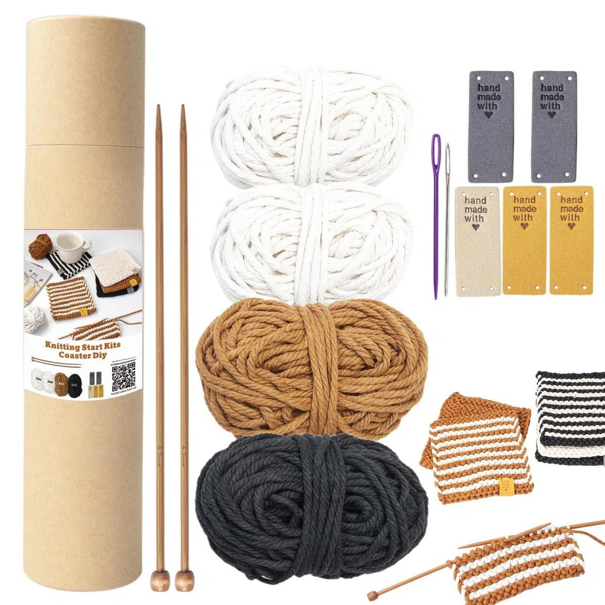 Kit de Punto para Principiante Adulto Completo con Agujas de Punto – Suministros de Kit de Posavasos DIYBufanda de Lana para Tejer tú Mismo – Idea de Regalo Suministros de Bricolaje y Kits