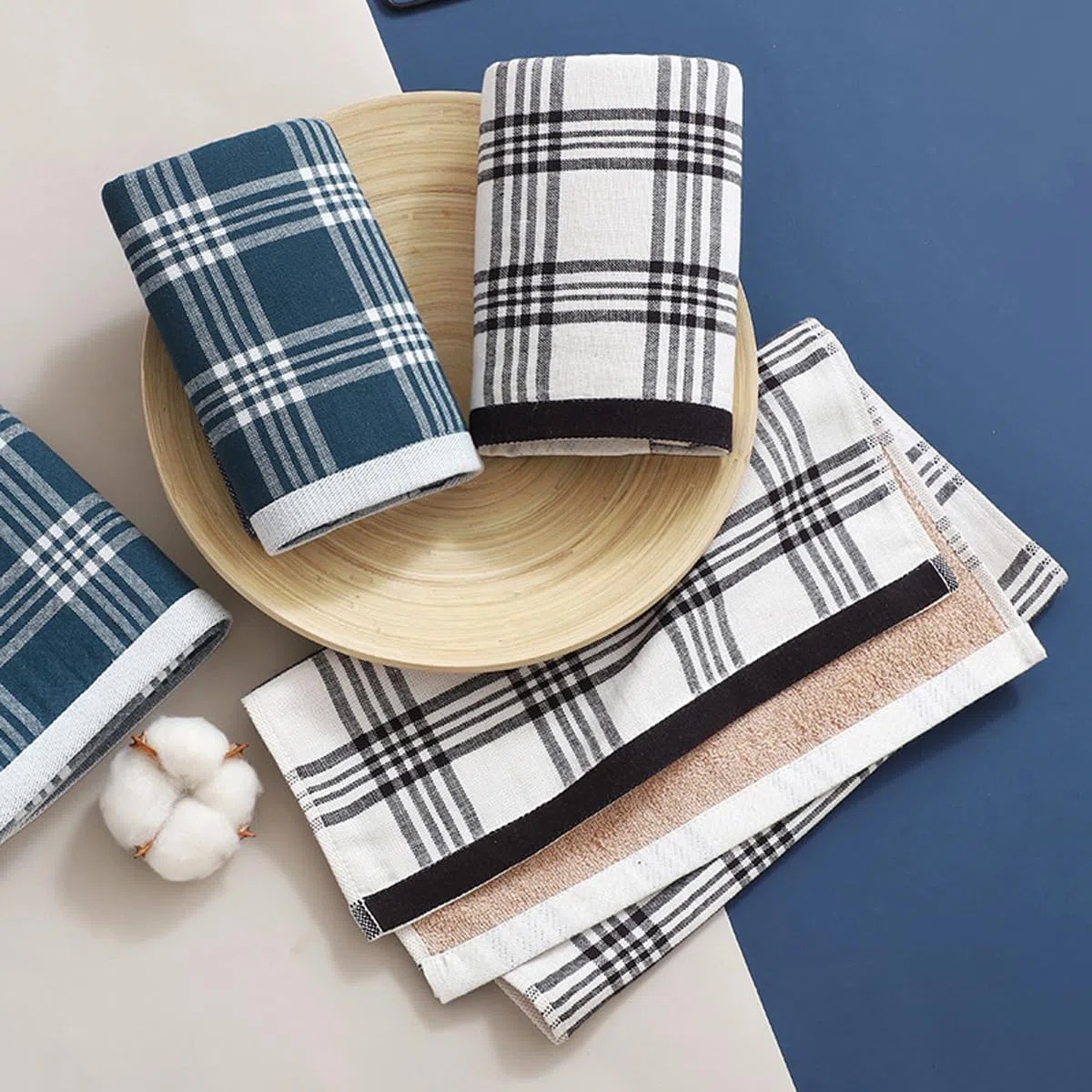 Paños de Cocina Algodón 34 x 34 cm Trapos Cocina 100% Algodon Juego de 6 Kitchen Towels Súper Absorbentes Trapos Azules a Cuadros Textiles de Cocina para Secar