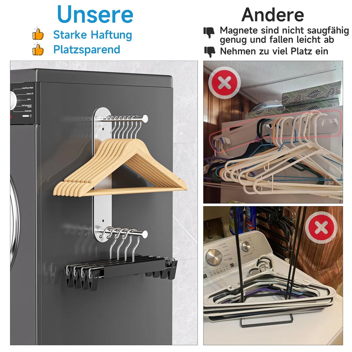 Perchas para Ahorrar Espacio, Organizador de Perchas, Colgador de Pared para Ahorrar Espacio, de Acero Inoxidable, para Lavadora y Secadora (Plata, 2PCS)