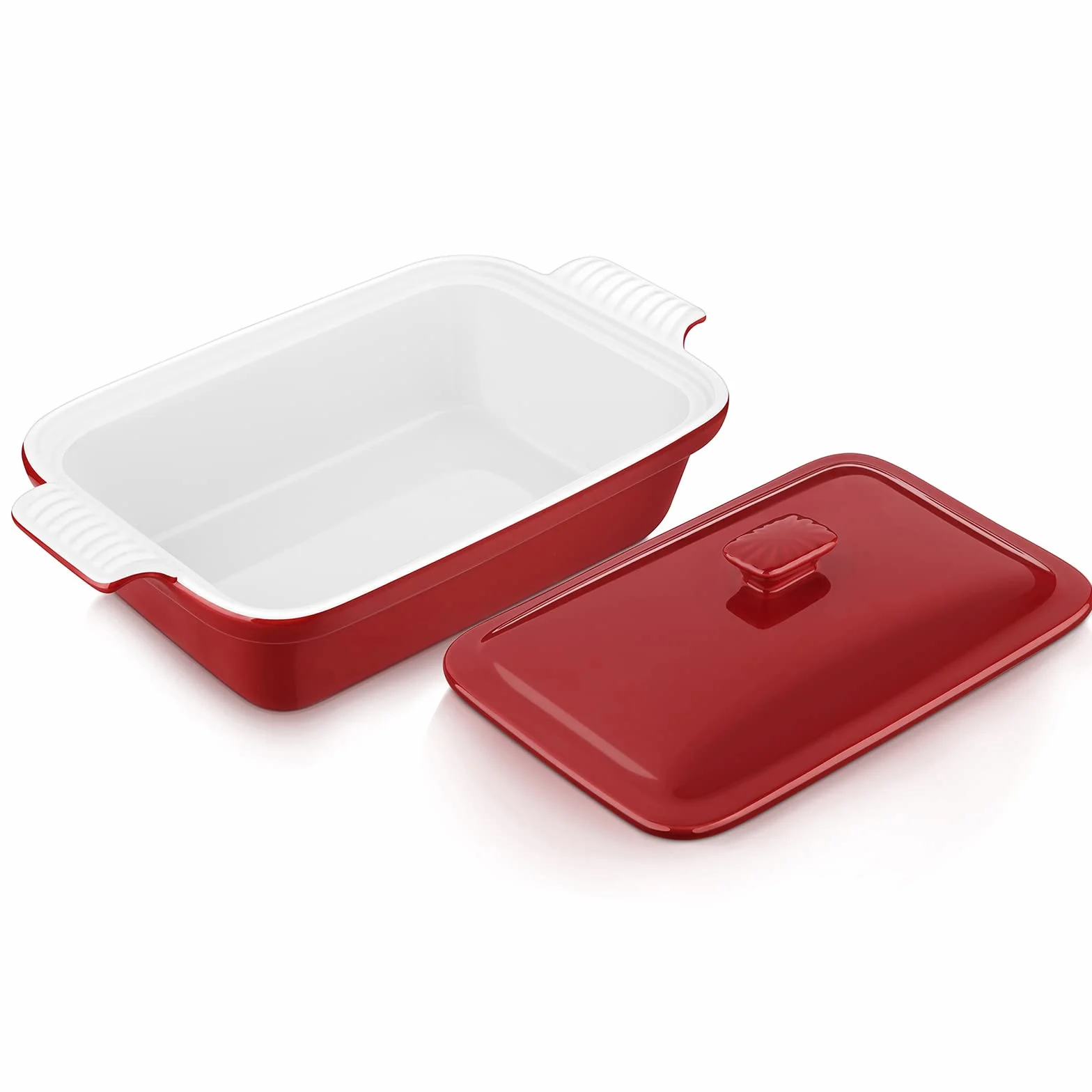 Vancasso serie Blossmo Molde Rectangular con Tapa, Fuente para Horno1800 ml, 31,5 x 18 x 7,3 cm Rojo