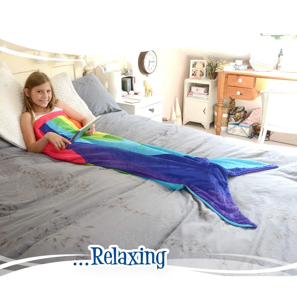 Snug Rug Manta de Forro Polar Multicolor con Cola de Sirena, Multicolor, de Calidad Supersuave, hasta 1,5 m de Altura, poliéster, 61 x 5 x 142 cm