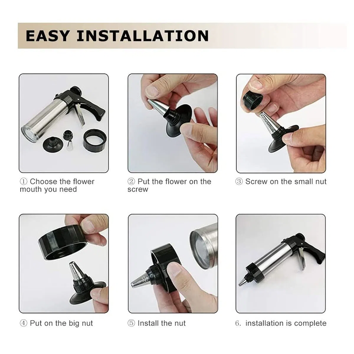 Inyector de Relleno para Galletas, Pistola de Acero Inoxidable para Decorar Pasteles con 8 Piezas de Flores y 8 Bocas de Decoración
