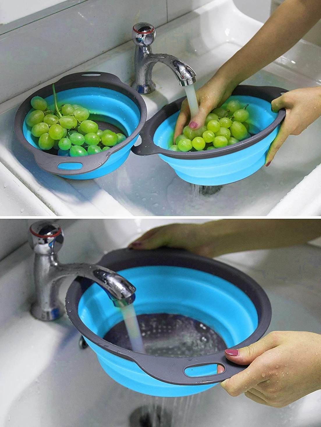Coladores Cocina, Diealles Cocina Plegable Colador de Silicona Colador Plegable Cesta de Frutas Lavado Escurridor para Cocina Uso Doméstico(Azul)