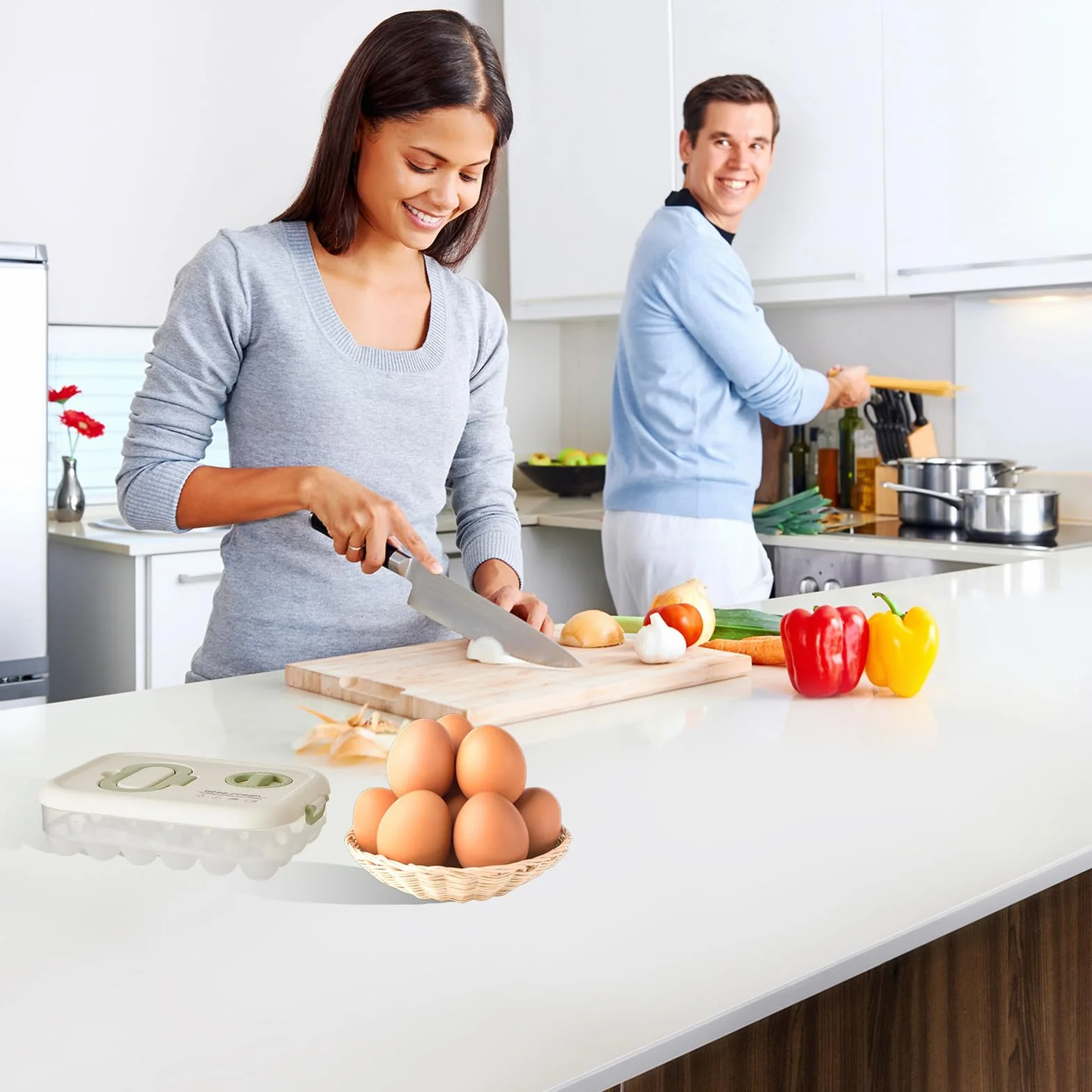 PARFCOHueveras para Frigorífico, Caja de Huevos con Temporizador, Almacenamiento Huevera de 24 Compartimentos, con Tapa Huevos Caja de Almacenamiento, para Frigorífico Cocina, Mesa Comedor, Armario