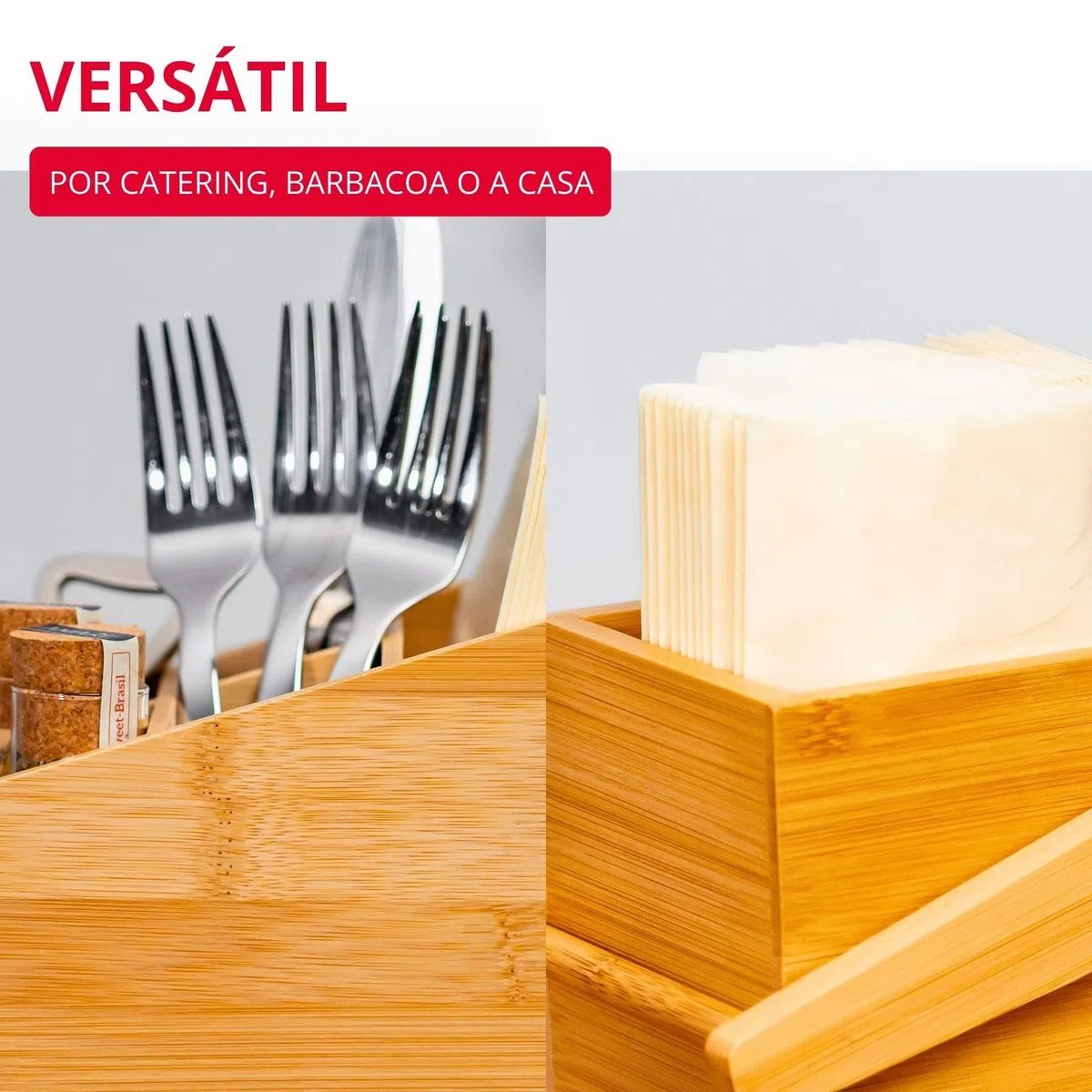 Westmark Organizador de cocina/mesa, 5 Compartimentos, Dimensiones: 13 x 13,5 x 16 cm, Bambú, Tapas + Friends, Marrón claro, 69842270