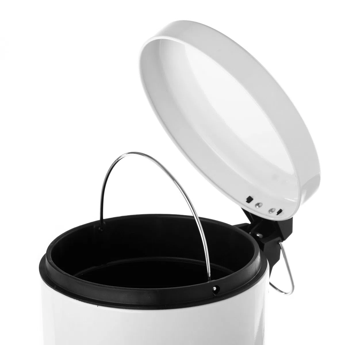 LOLAhome - Papelera Redonda de 5 litros de Pedal de Metal Blanco para Baño - Cubo Interior Extraíble y Acabado Satinado