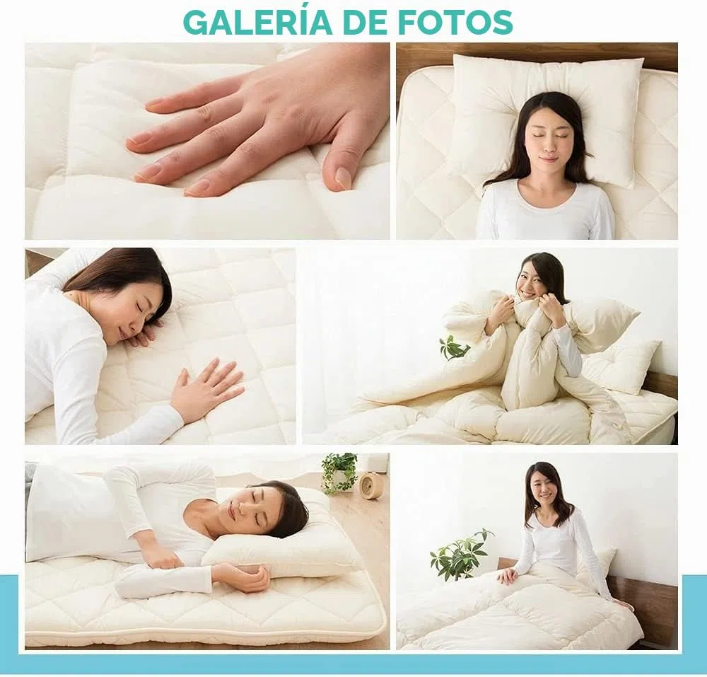 EMOOR Conjunto de Futón Japonés Plegable (Japanese Folding Futon Mattress) Colchón, Edredón y Almohada CLASSE 160 x 200 cm Fabricado en Japón Blanco, Algodón Cama Dormir en el Suelo Tatami
