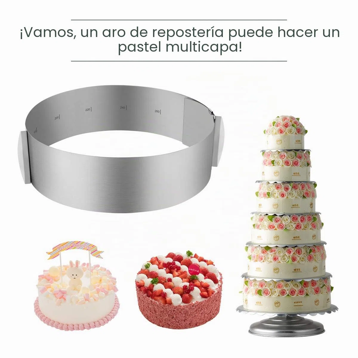 Molde Redondo Para Pasteles 16-30 cm Ajustable Aro Redondo Repostería con Acetato Reposteria Aro Con Escala Molde Redondo para Tarta Pastel Aros para Emplatar Anillo de Pastel Acero Inoxidable