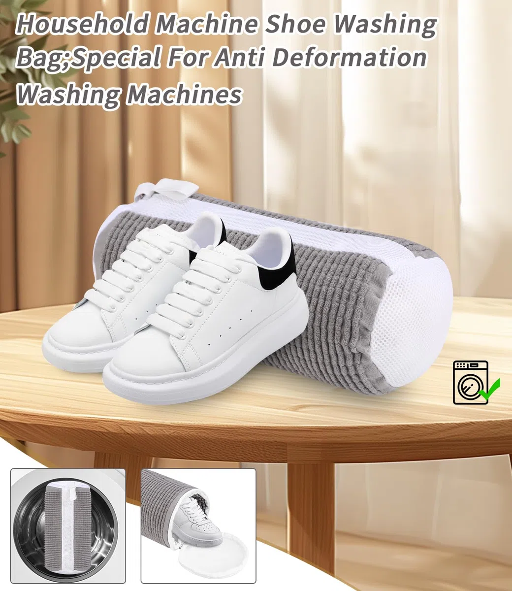 Bixury Bolsa Lavadora Zapatillas, 2 Piezas Bolsa Para Lavar Zapatillas en Lavadora, Bolsas Para Lavar Zapatos Protege los Zapatos e los Daños, con pelusa de limpieza a 360°