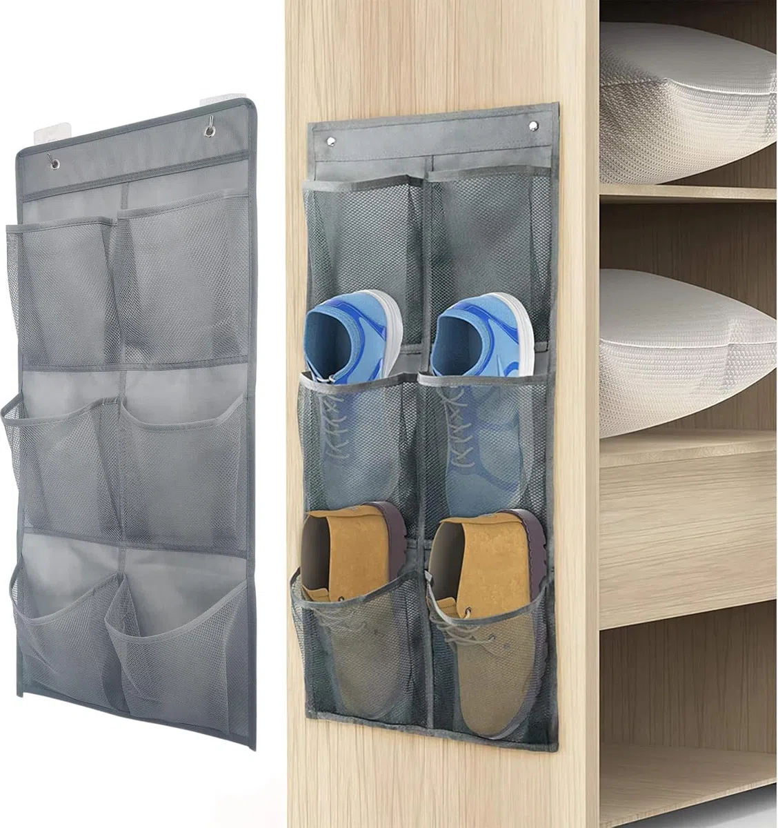 2 Piezas Zapatero de Puerta, Organizador de Almacenamiento de Zapatos de Con Gancho, Zapatero Colgante Puerta, Organizador de Zapatos para Puerta, 6 Bolsillos para Dormitorio, Sala De Estar, Baño