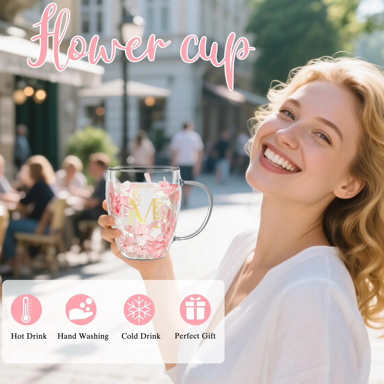 Regalos Originales para Mujer Tazas de Café Regalo Cumpleaños para Ella Tazas Te Expreso Personalizadas Regalos Boda Amistad Adorables Tazas de Vidrio Doble Pared Regalos Navidad Accesorios Rosados