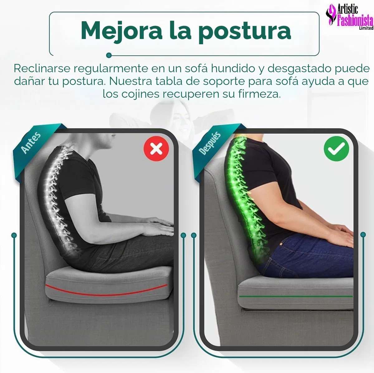 Sofa Saver - Tableros rejuvenecedores ajustables y plegables para sofá hundido (dos plazas, 50 x 100 cm)