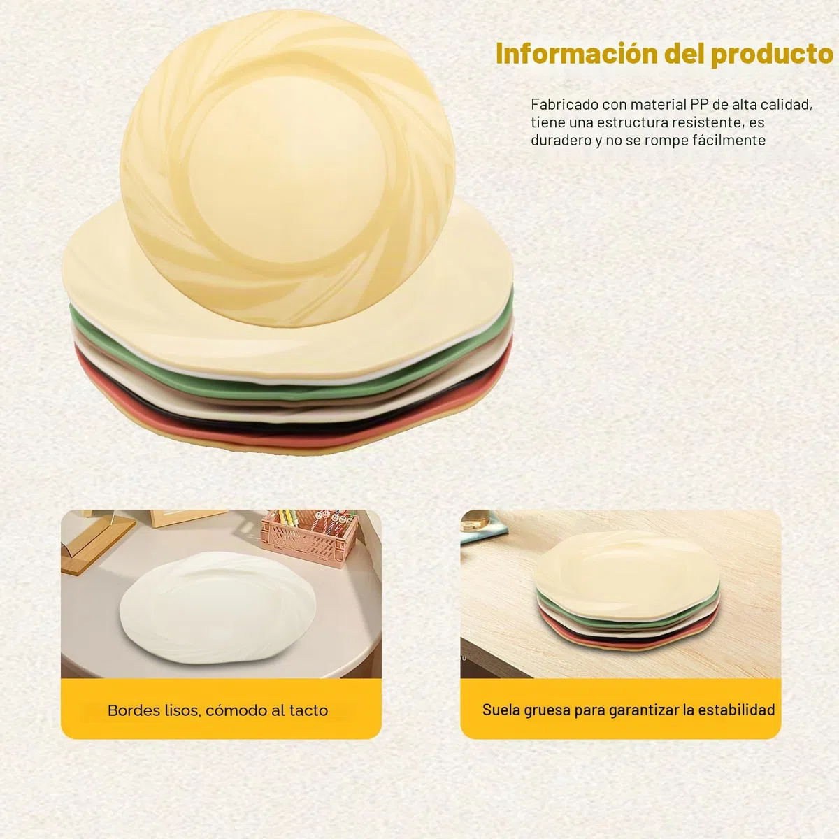 8 Colores Platos de Pasta Platos de Postre 19,5 x 1,5cm Platos Plastico Reutilizables Platos Hondos de Plástico para Pasta, Ensaladas, Filetes