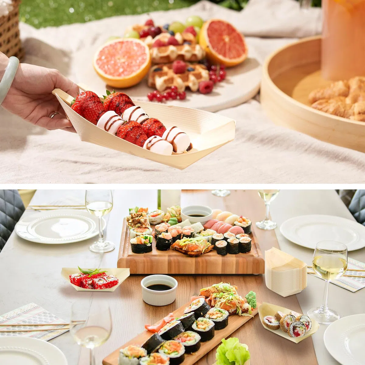 100 cuencos desechables de bambú para fingerfood con clips