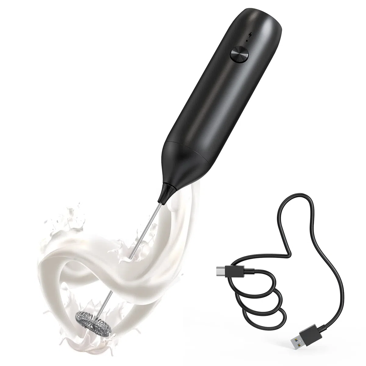 CIRCLE JOY Espumador de Leche Eléctrico de Mano Recargable Portátil Mini Batidora Leche Espuma para Capuchino, Café y Leche, Negro