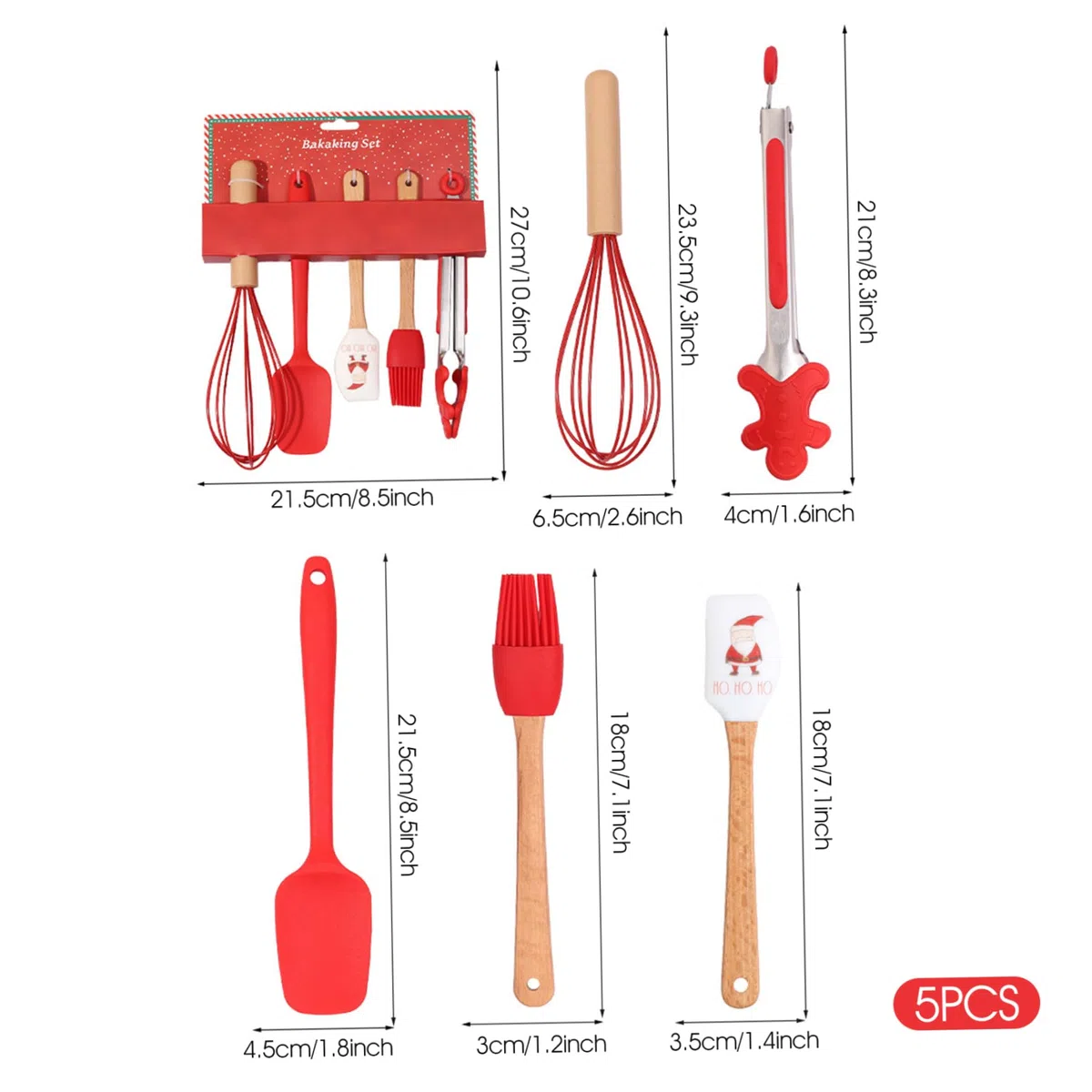 Juego de 5 piezas de suministros para hornear navideños, espátula navideña temática de grado alimenticio con cepillo para batir y pinzas, lindo juego de herramientas para hornear para cocinar, saltea