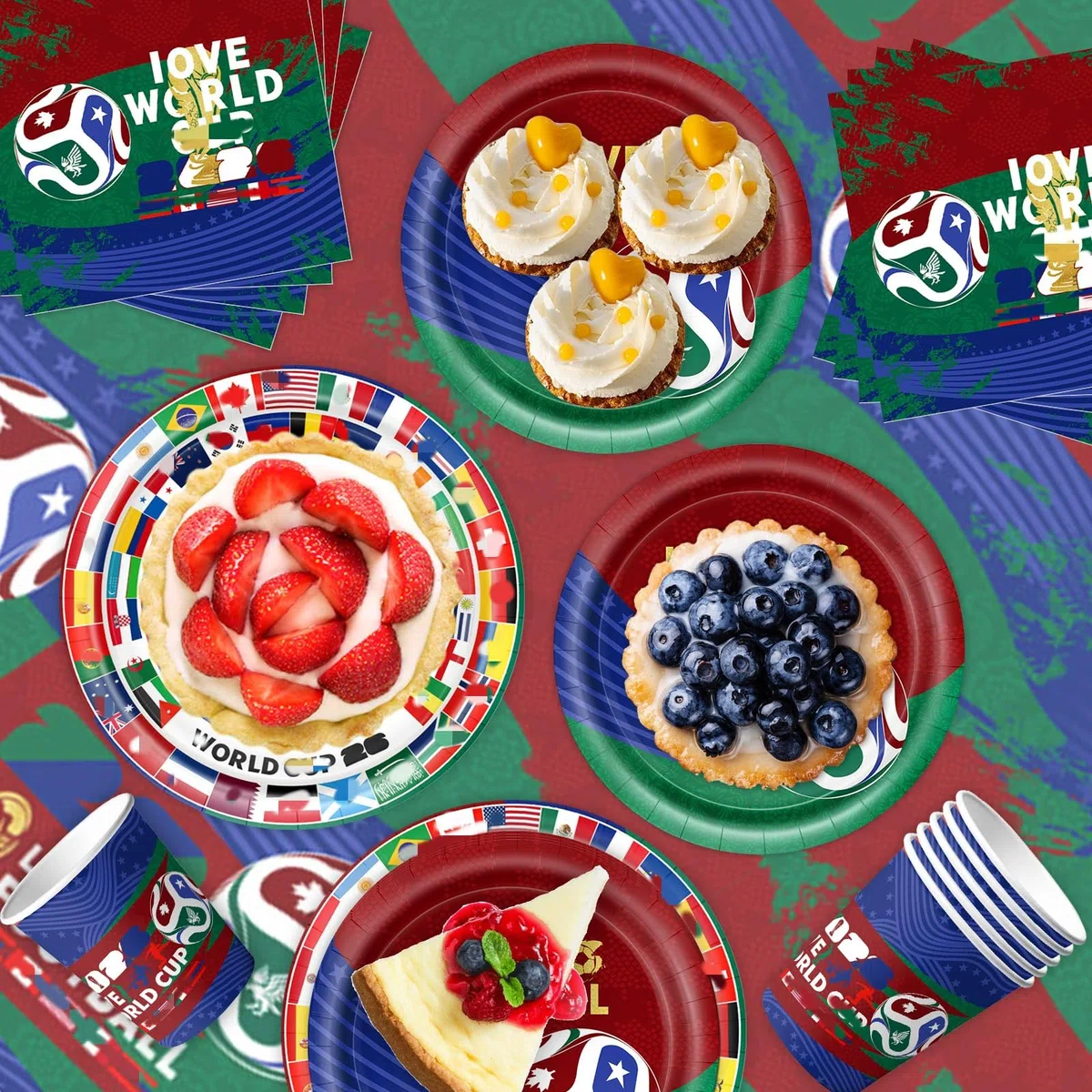 52pcs WM 2026 Juego de Vajilla para Fiesta de Fútbol, Fútbol Party Tableware Set para Cumpleaños Incluye Platos Vasos Servilletas Mantel y Pancarta, para Cumpleaños de Fútbol 10 Invitados