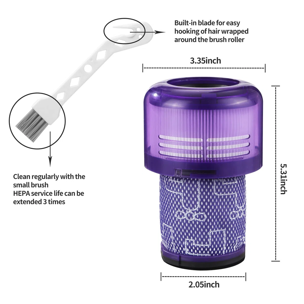 3 Piezas Filtro para Dyson V12, compatible con filtros de repuesto para Dyson V12, compatibles con aspiradora para Dyson V12 Detect Slim Absolute Extra,Replacement Part # 971517-01
