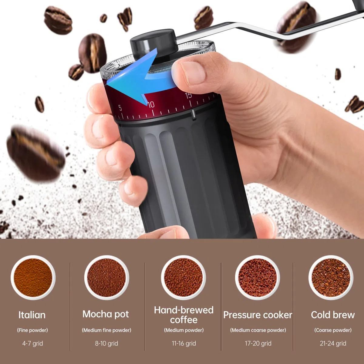 Molino de café manual externo y ajustable - Molinillo de Café Manual Grosor con 40 Ajustes y mango Plegable Inoxidable-Portátil con Capacidad de 30g diseño para Viaje, Camping, Oficina