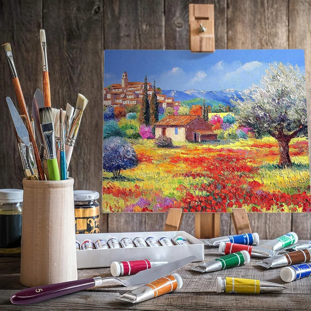 ROMANVIC Juego de 11 espátulas de pintura acrílica, 5 paletas y 6 cuchillas rascadoras, espátula acrílica, material de arte para pintura antigua