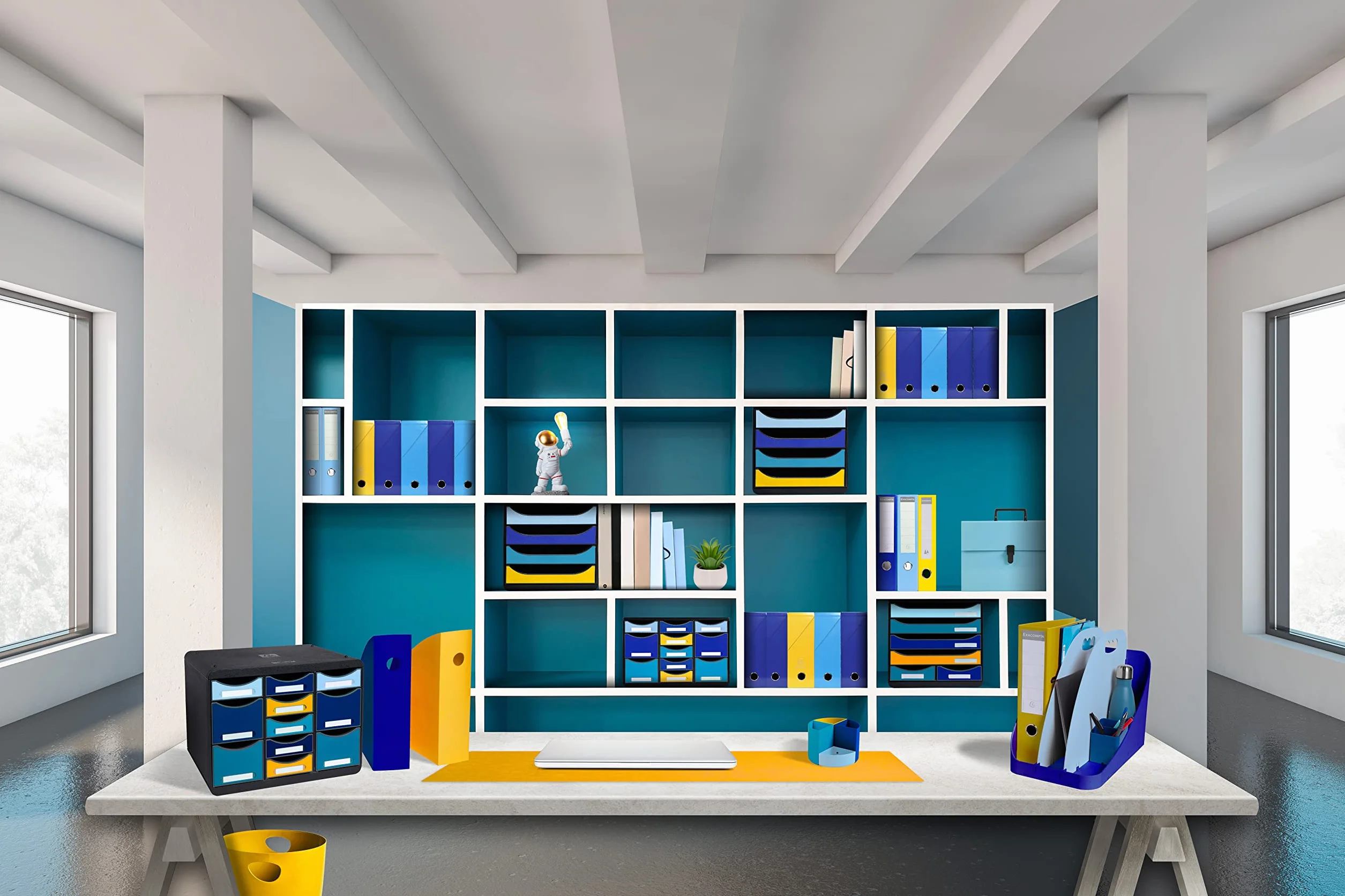 Exacompta - Ref. 45308D - 1 papelera con asas ECOBIN BeeBlue en PP - gran capacidad 15 litros - dimensiones 26,3 x 26,3 x 33,5 cm - Para oficina o hogar - color azafrán