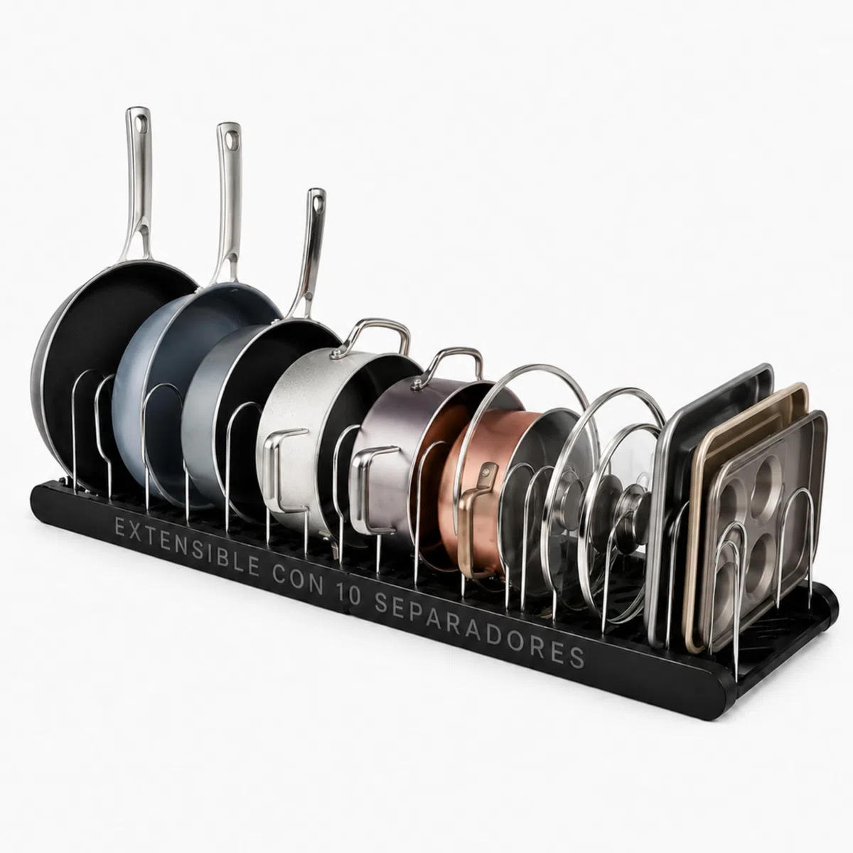 Organizador Sartenes Y Ollas Cajon - Organizador Sartenes - Separador Sartenes - Organizadores De Cajones - Soporte Sartenes -Almacenamiento Cocina (Negro)