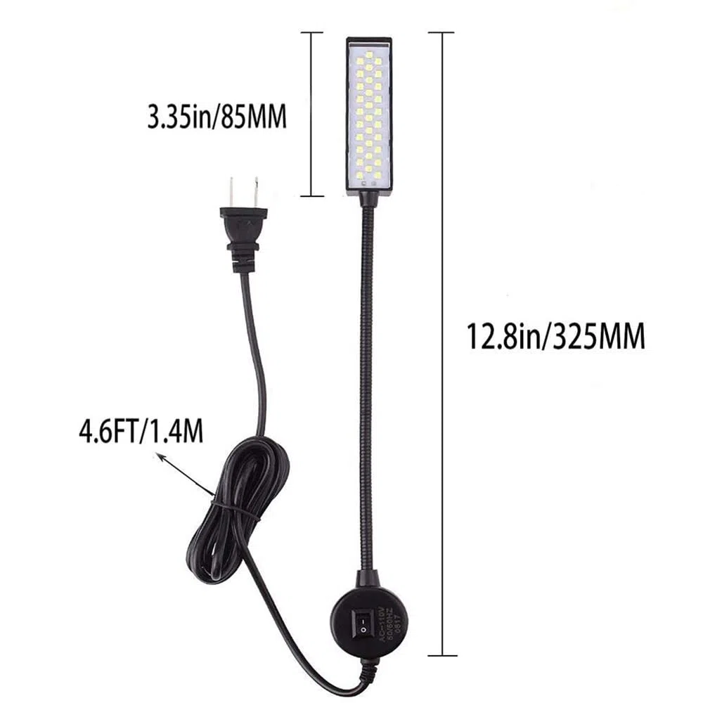 30 LED para MáQuina de Coser IluminacióN Luz para Coser para Banco de Trabajo, Torno, Taladro, Prensa, Brazo de Cuello de Cisne Flexible, LáMpara de Trabajo, Enchufe de la UE