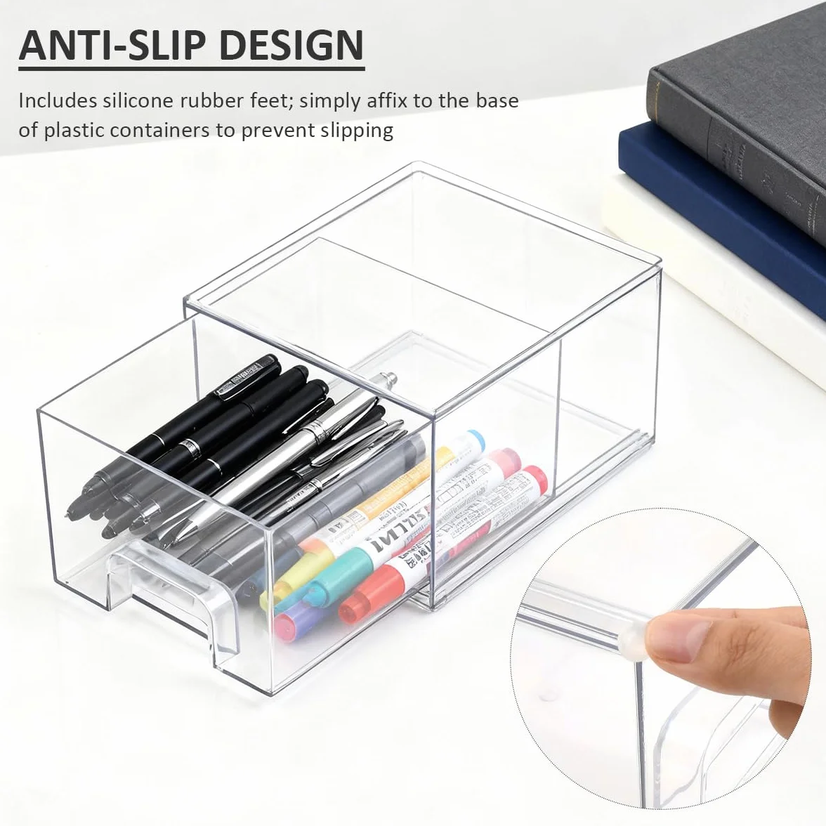 2 Cajones Almacenaje Plastico Apilables Transparentes Organizador Maquillaje Cajonera Tocador Baño Armario